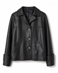 Women’s black washed sheepskin nappa jacket, front view