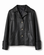 Women’s black washed sheepskin nappa jacket, front view