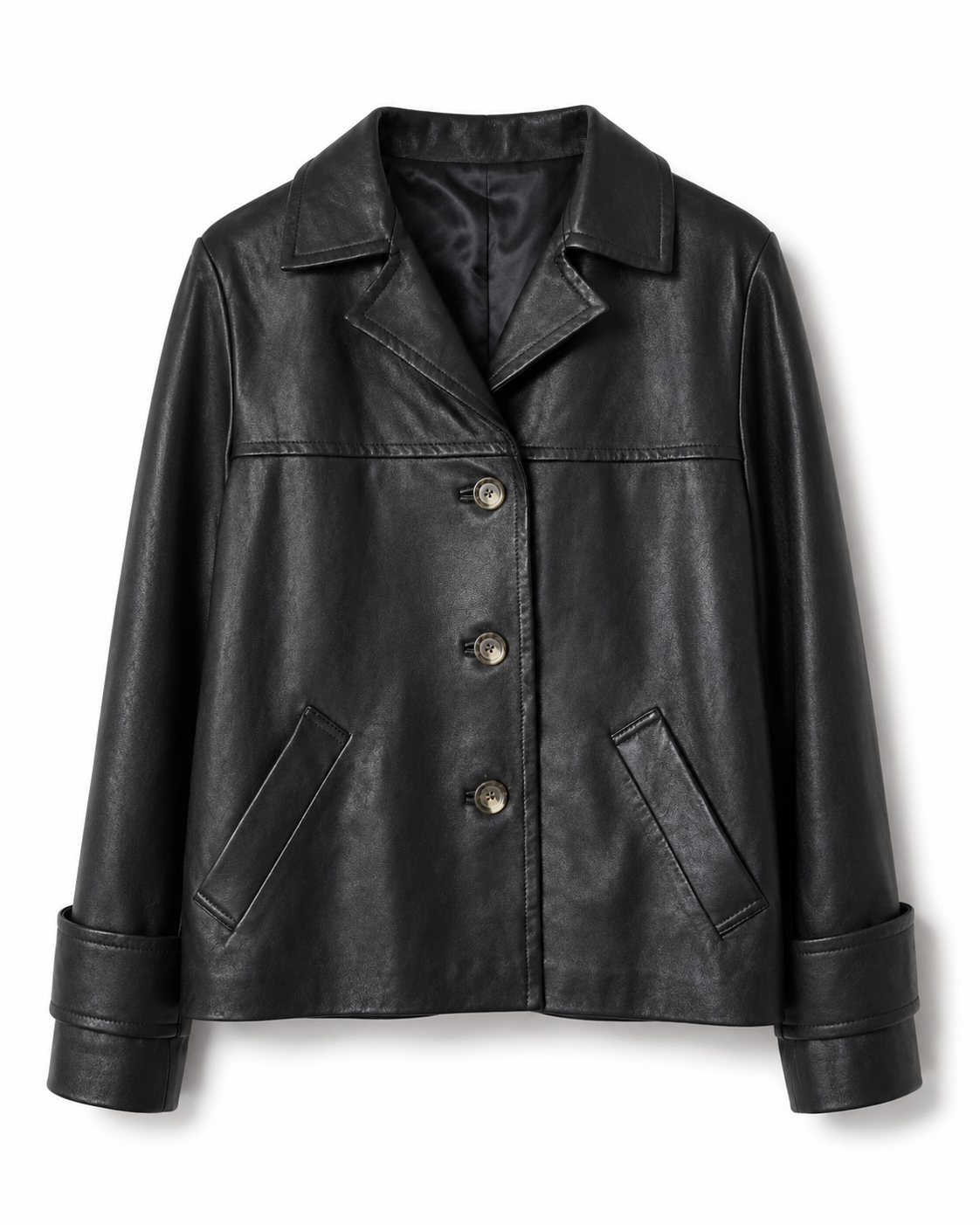 Women’s black washed sheepskin nappa jacket, front view