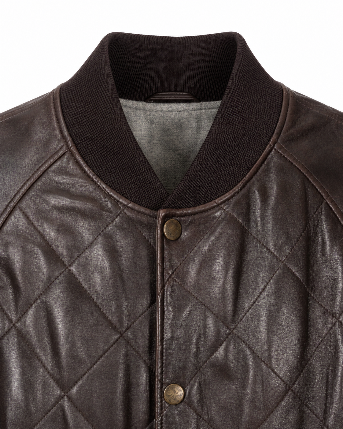 Rib-knit collar and snap-button fastening detail