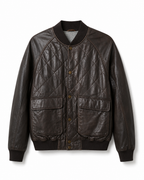 Dark brown quilted sheepskin nappa bomber jacket, front view