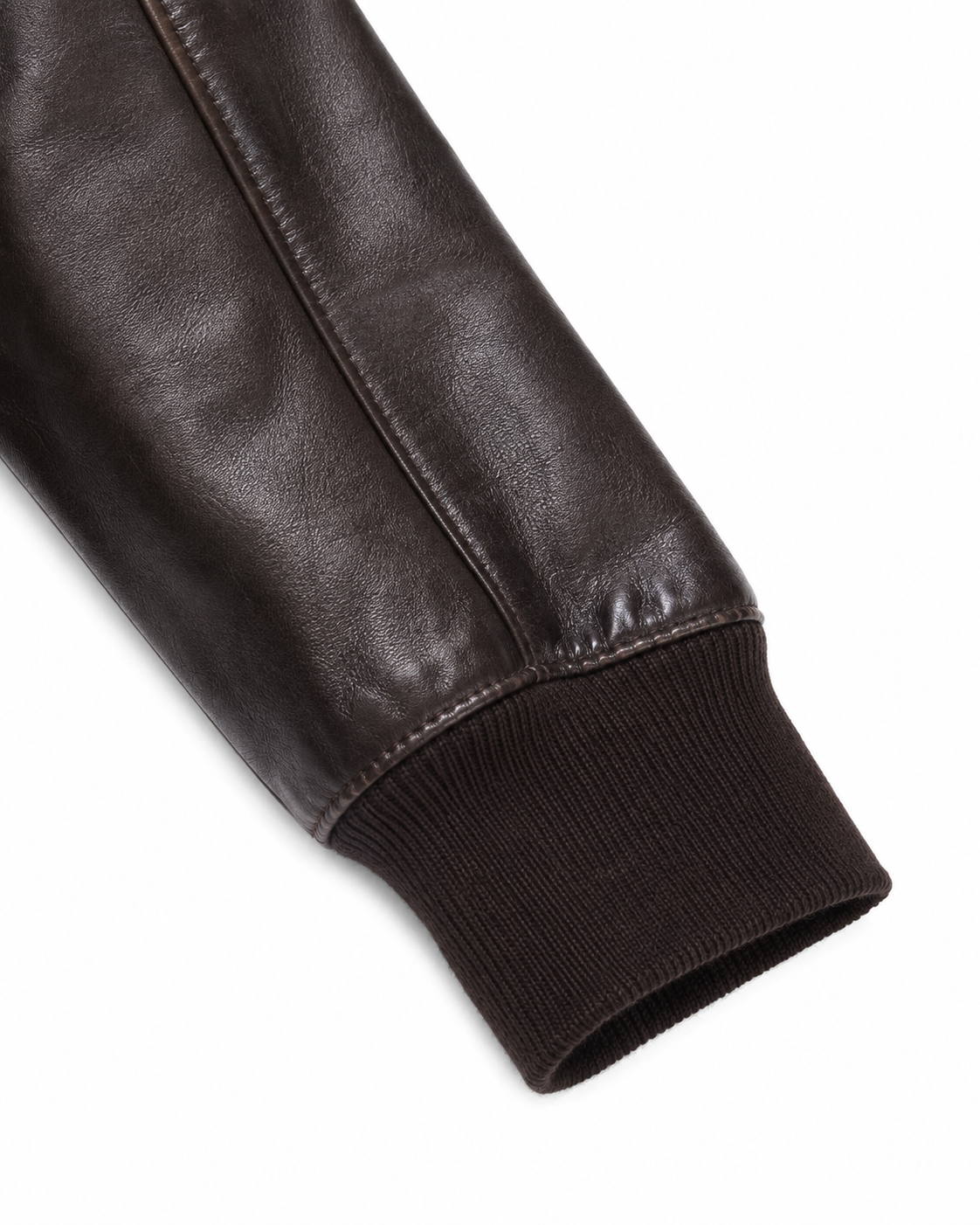Smooth leather sleeve and rib-knit cuff detail