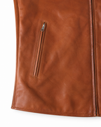 Snap-tab band collar and YKK front zip detail