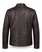 Back view of men’s dark brown leather café racer jacket