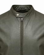 Snap-tab collar and YKK front zip detail