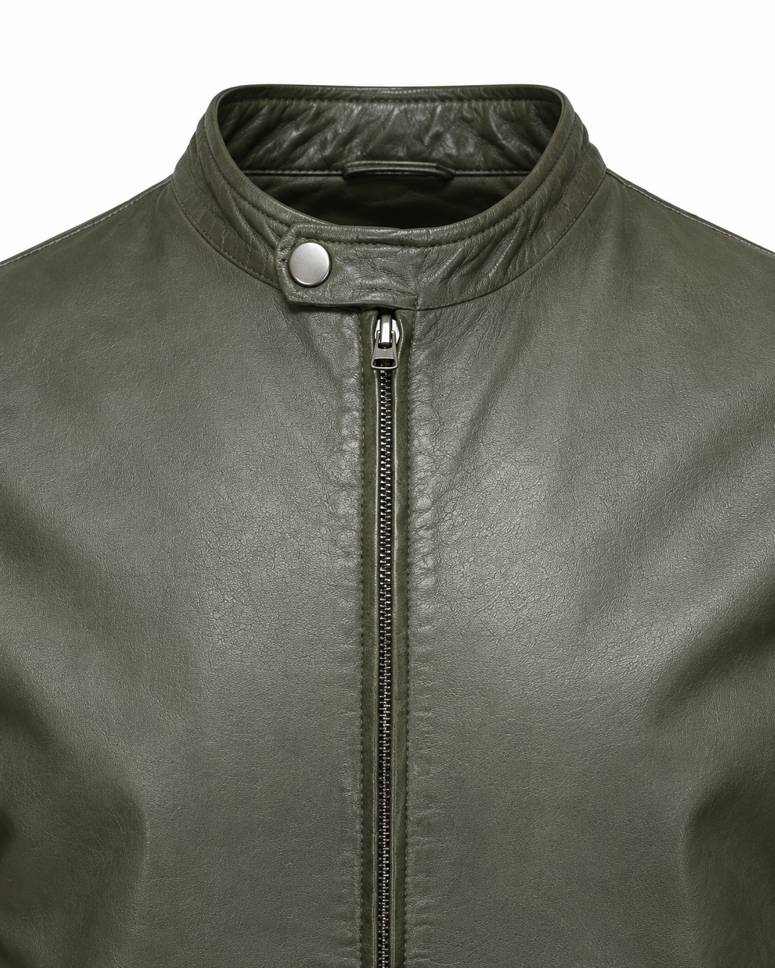 Snap-tab collar and YKK front zip detail
