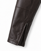 Zipped cuff detail on dark brown sheepskin leather jacket